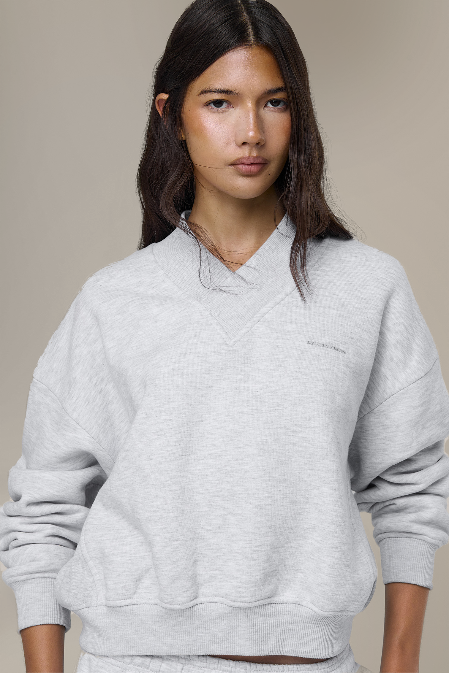 Trademark V Neck Shrunken Sweatshirt in Passive